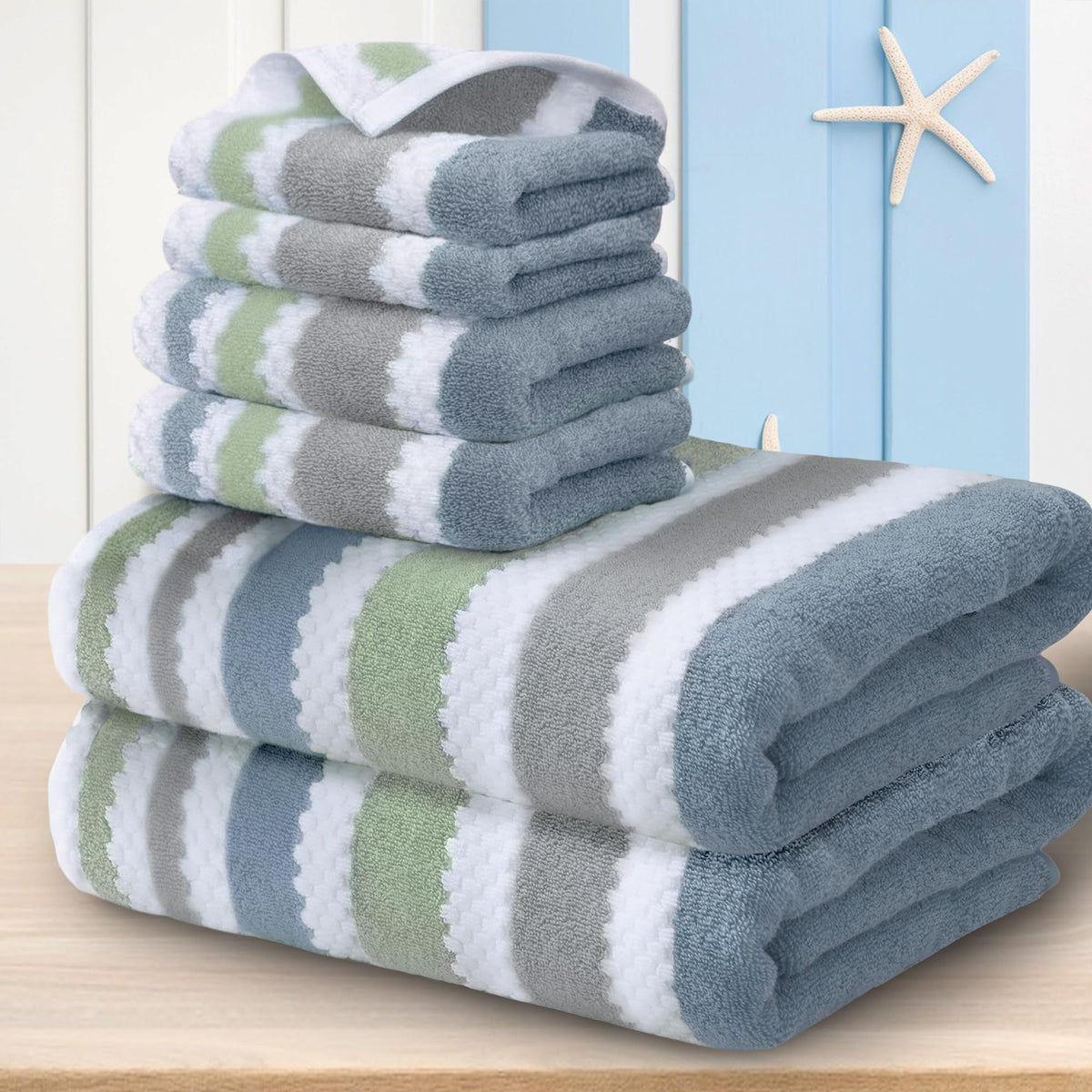 VOOVA & MOVAS 6PC Towel Set, 100% Cotton, Dark Grey