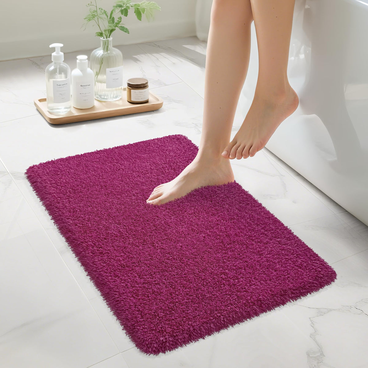 White Bathroom Rugs Non Slip 24"x16",Absorbent Bath Mat Quick Dry