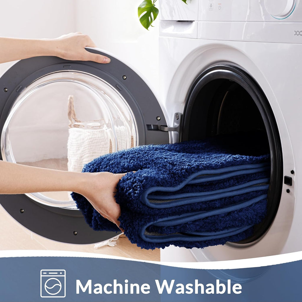 Exclusivo Mezcla Bathroom Rugs Mats 17x24, Navy Blue