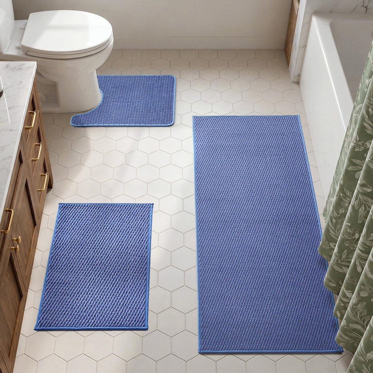 TYUU Bath Mat Set 2 Piece, Thin Bathroom Rugs Non Slip Washable Quick Dry