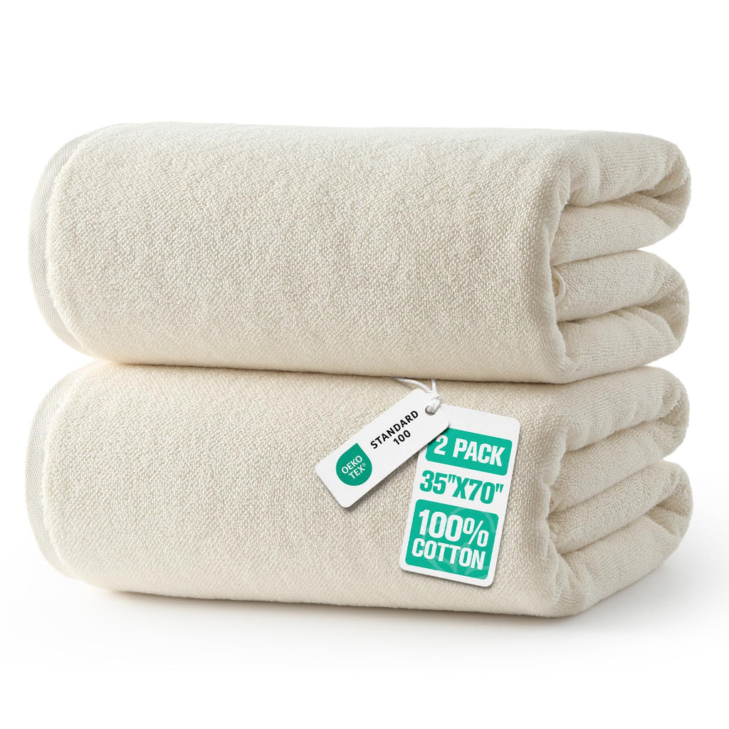 REDKISS 2 Pack 100% Cotton Large Bath Towels 35 x 70 Inches, Olive Green