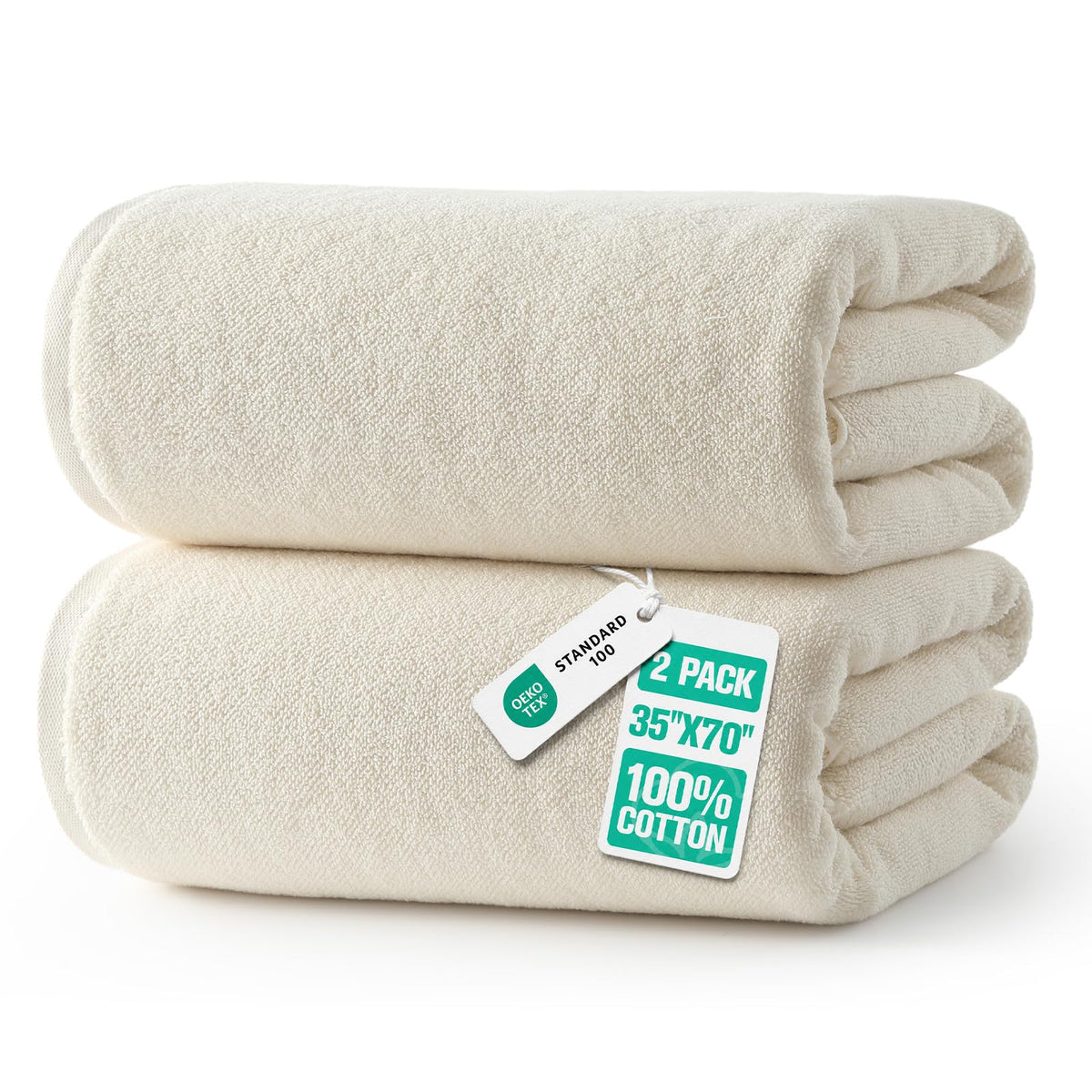 REDKISS 2 Pack 100% Cotton Large Bath Towels 35 x 70 Inches, Olive Green