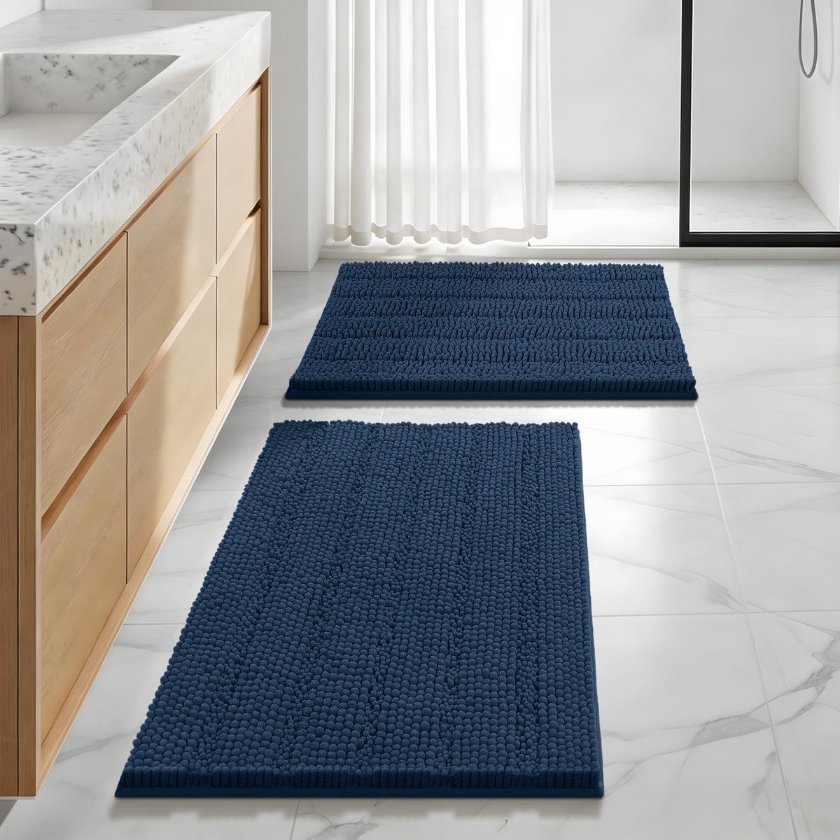 Bcoimo Small Bath Rug Mat,24x17 Chenille Non Slip Black Bathroom Floor Mats