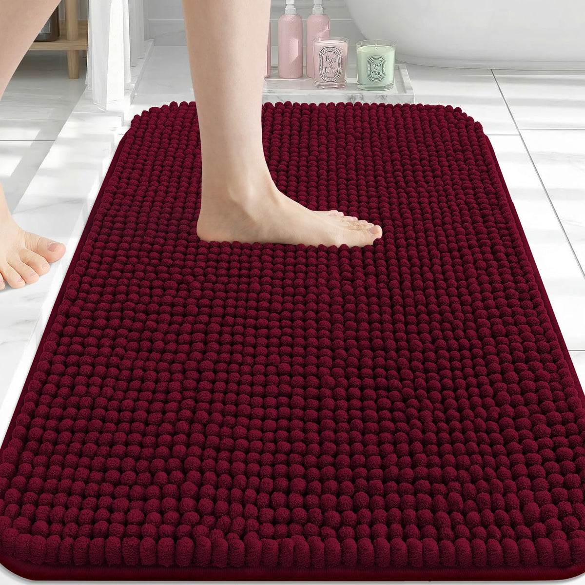 Arotive Chenille Bathroom Rugs 30x20, Soft Absorbent Bath Mat, Grey