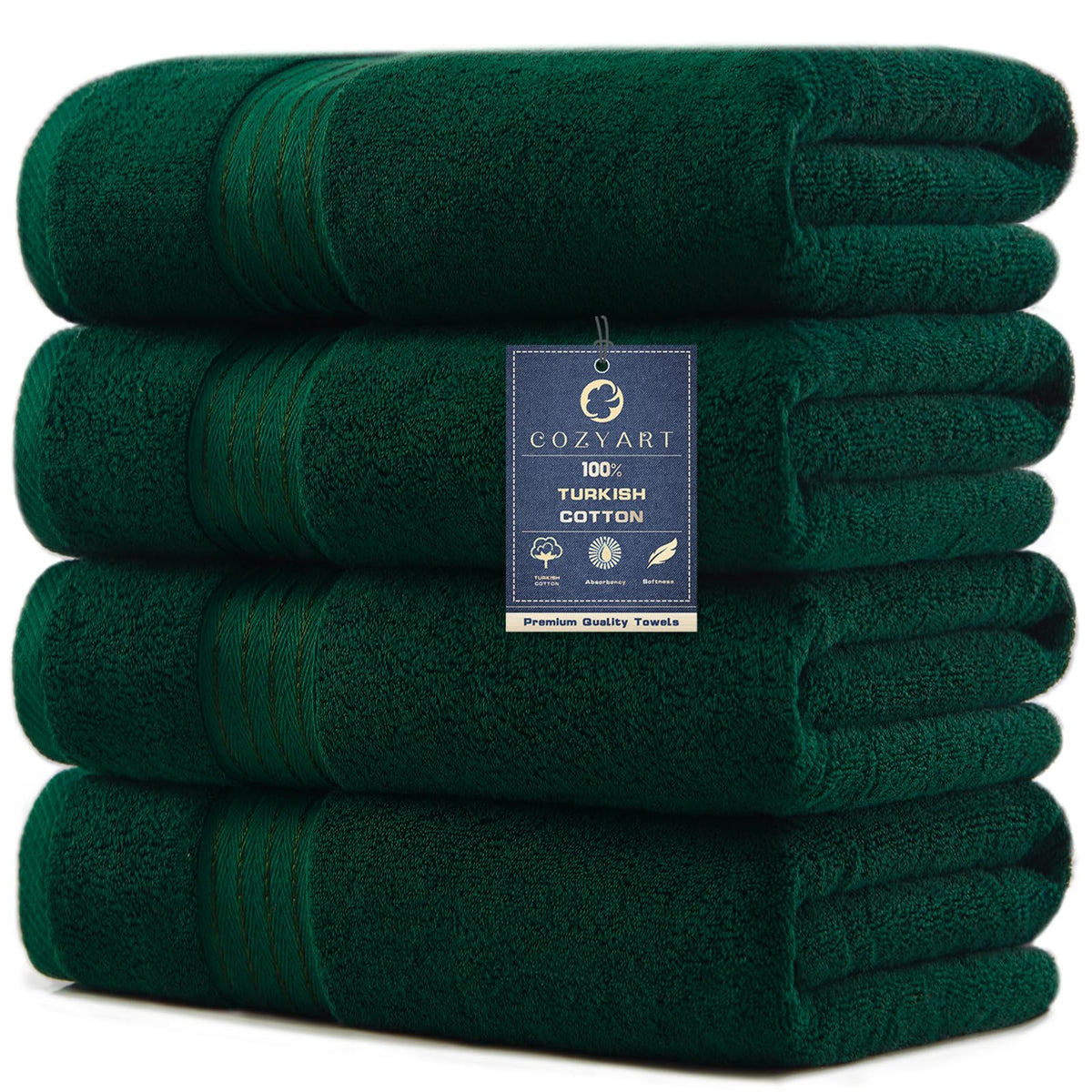 COZYART Luxury Bath Towels 4 PCS, 27x54 650 GSM Turkish Cotton, Light Blue