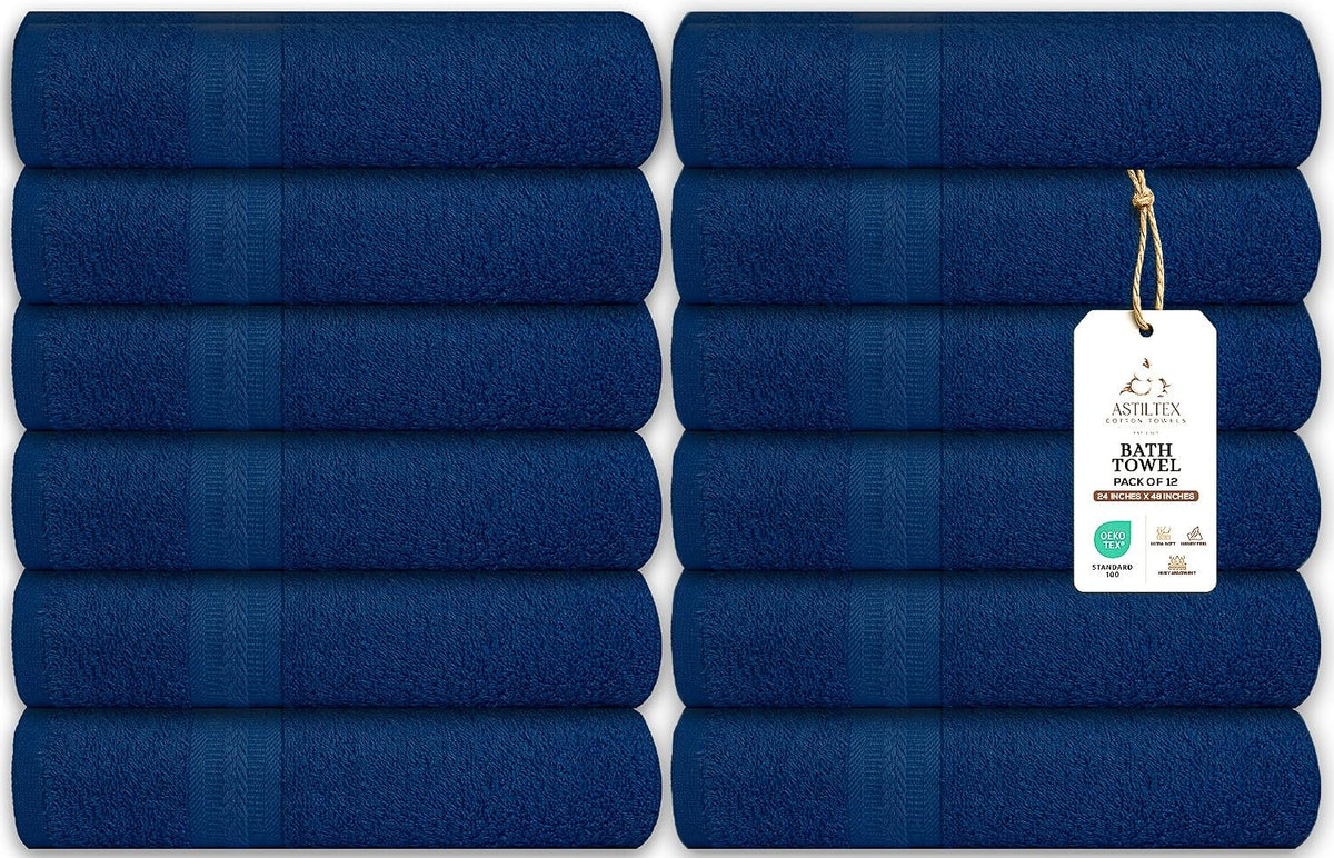 Bath Towels Pack of 6 – 24" x 48" – 100% Cotton Terry, Soft, Quick-Dry & Highly Absorbent – Black Towels for Bathroom, Spa, Gym, Hotel, Pool & Everyday Use
