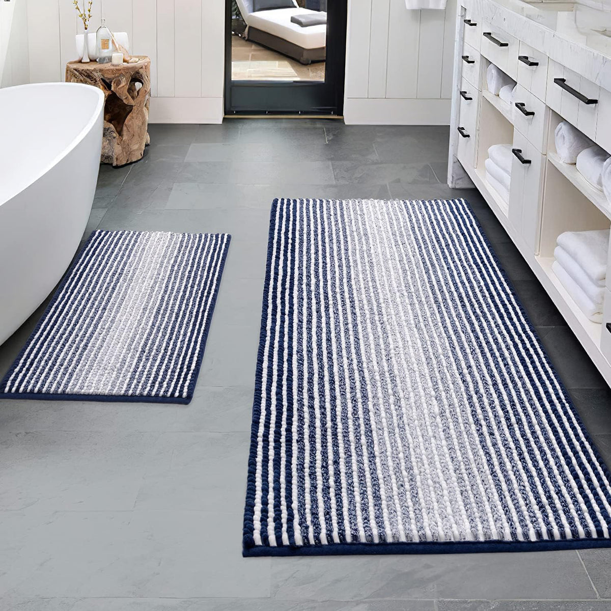 BSICPRO Bathroom Rugs Sets 2 Piece, Non Slip Boho Bath Mats, Beige