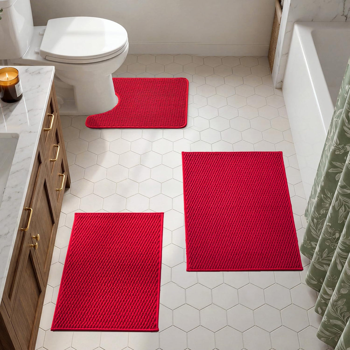 TYUU Bath Mat Set 2 Piece, Thin Bathroom Rugs Non Slip Washable Quick Dry