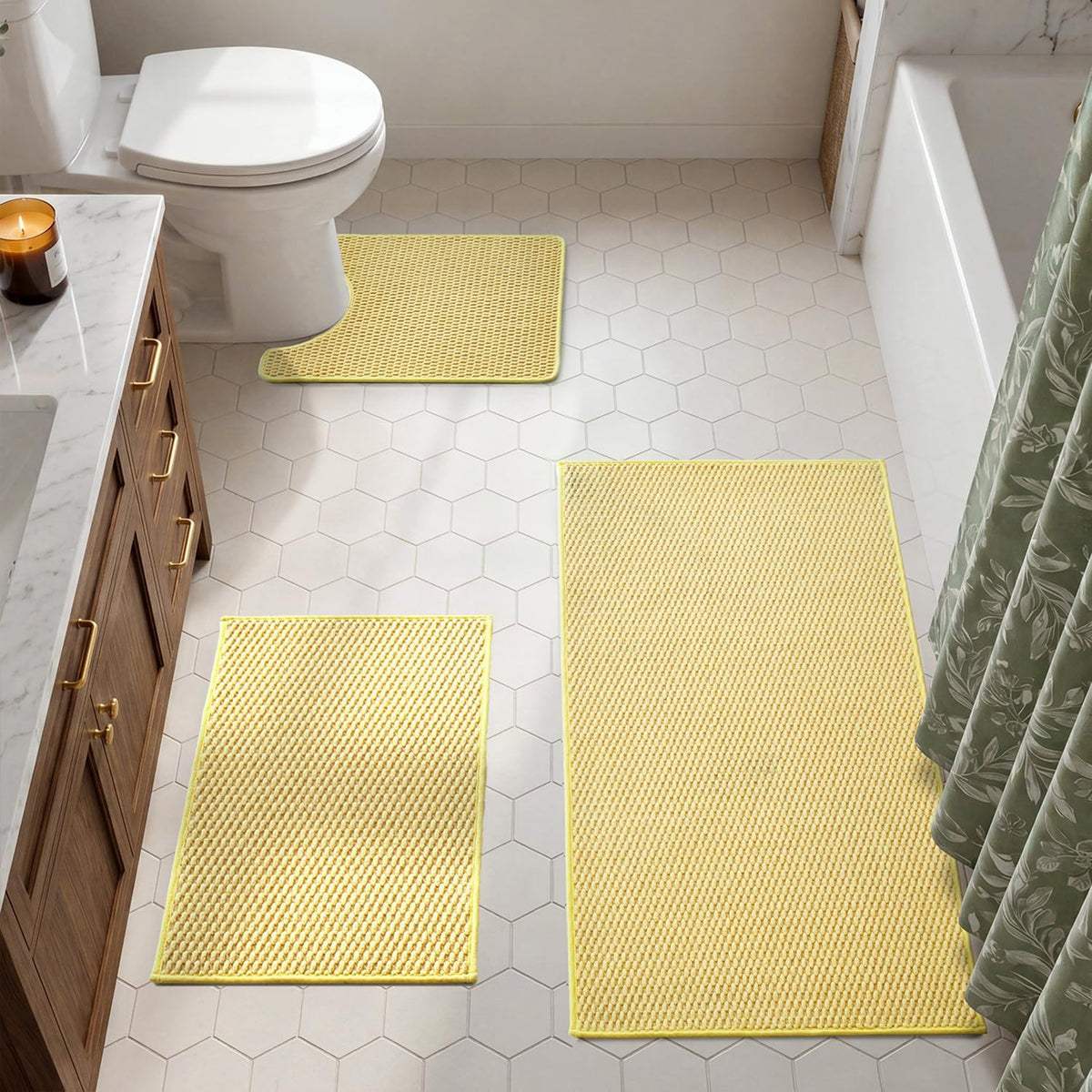 TYUU Bath Mat Set 2 Piece, Thin Bathroom Rugs Non Slip Washable Quick Dry