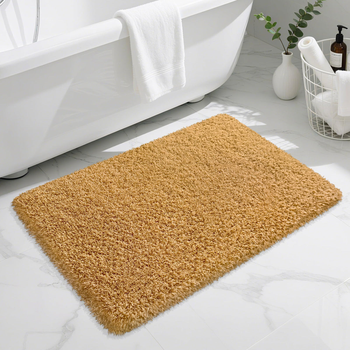 White Bathroom Rugs Non Slip 24"x16",Absorbent Bath Mat Quick Dry