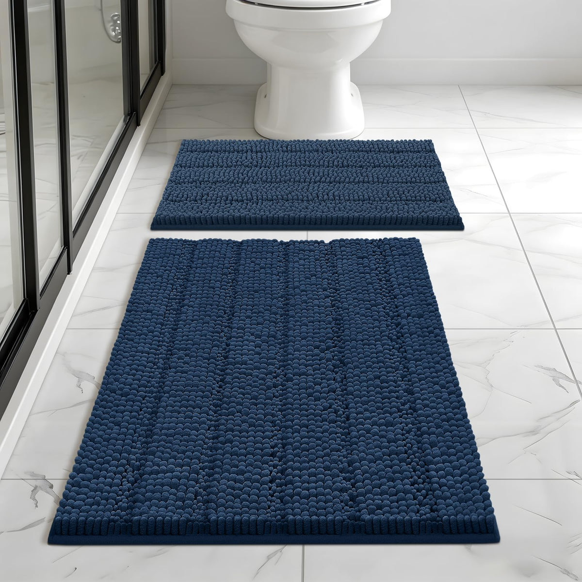 Bcoimo Small Bath Rug Mat,24x17 Chenille Non Slip Black Bathroom Floor Mats