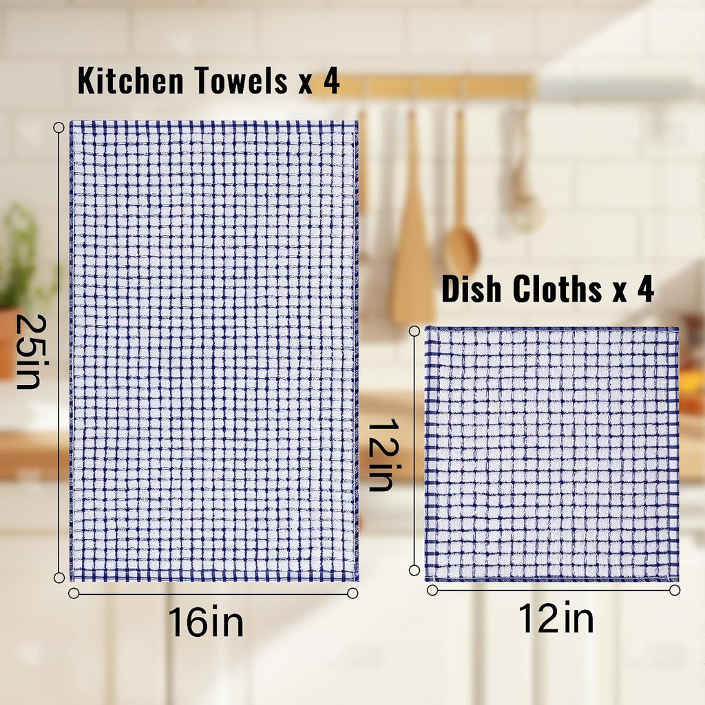 Homaxy Kitchen Towels and Dishcloths Set, Set of 8, Blue/Yellow/Red/Green
