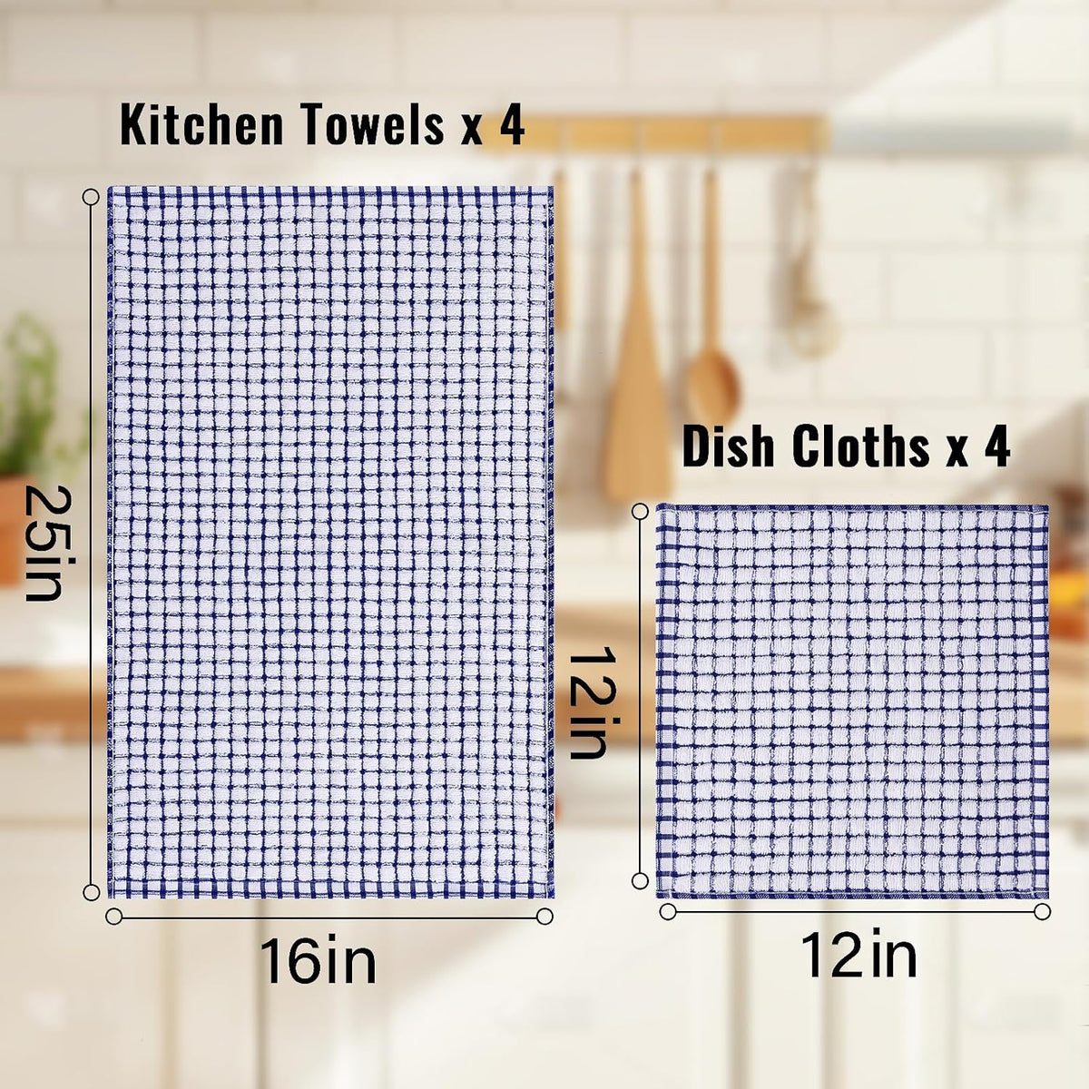 Homaxy Kitchen Towels and Dishcloths Set, Set of 8, Blue/Yellow/Red/Green