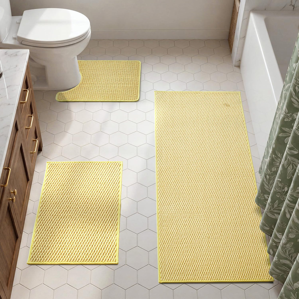 TYUU Bath Mat Set 2 Piece, Thin Bathroom Rugs Non Slip Washable Quick Dry