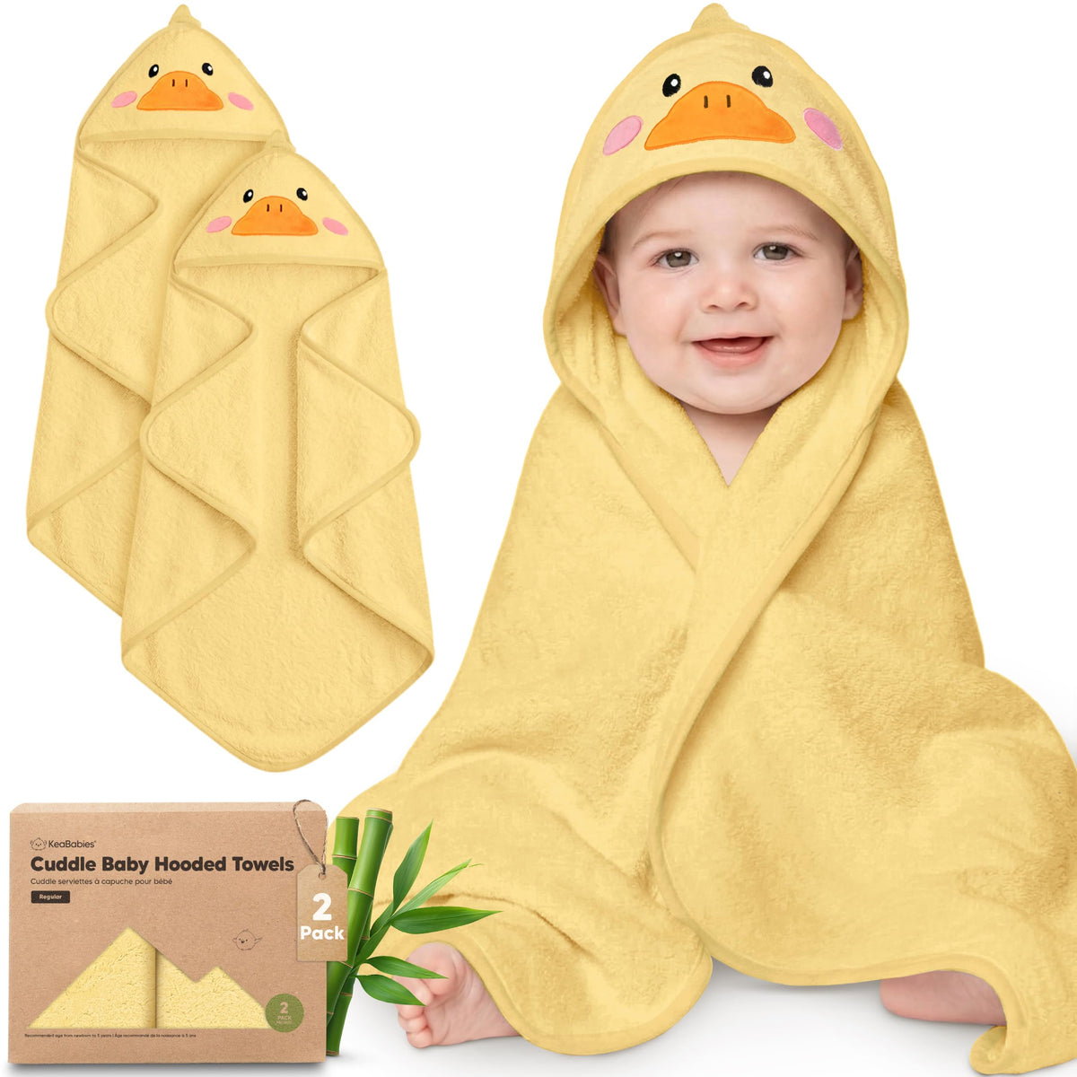 KeaBabies Hooded Baby Towel for Newborn, Baby Bath Towels (Duck, 35x35)