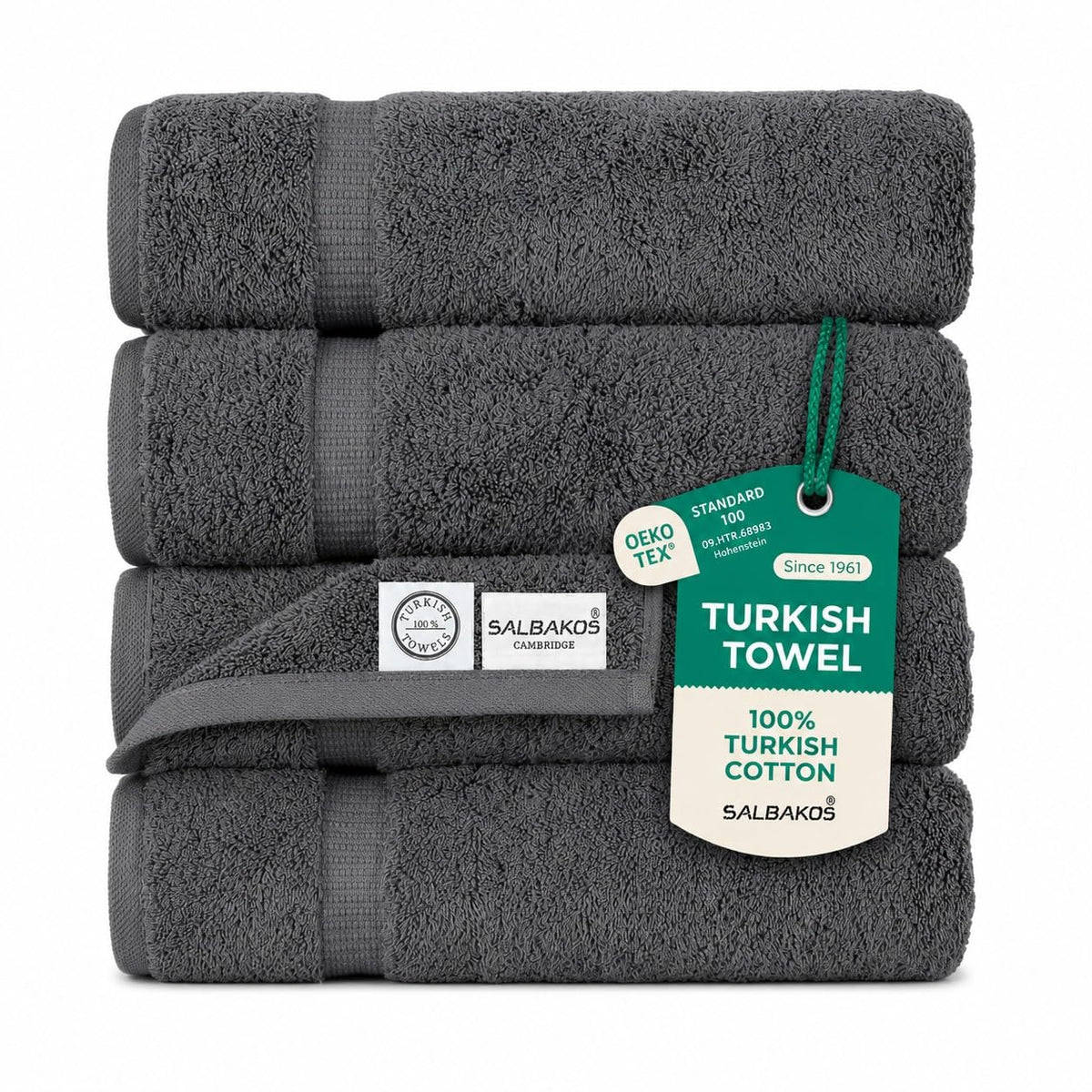 SALBAKOS 6-Piece 100% Turkish Cotton Hand Towels, 16x30 inch, White