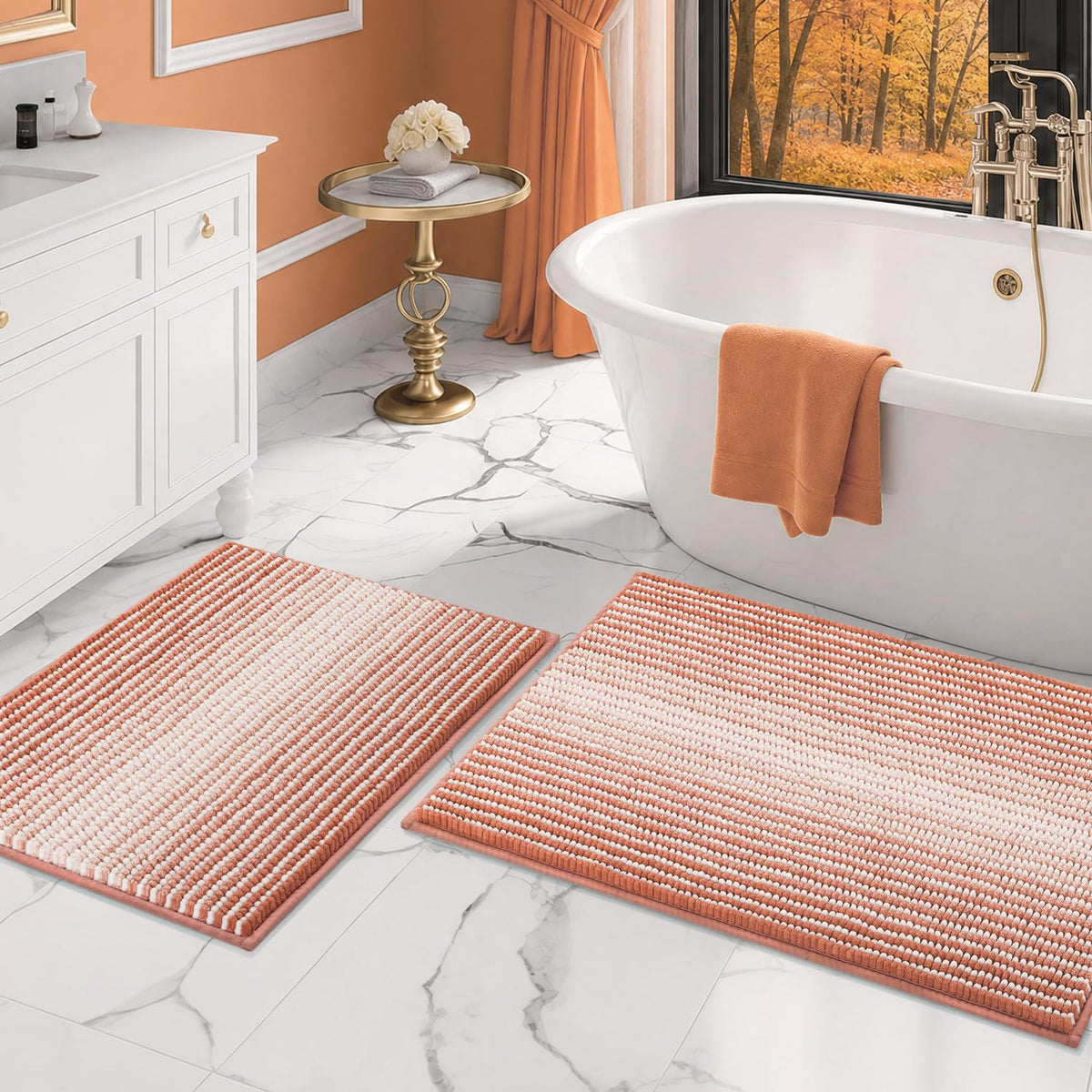 BSICPRO Bathroom Rugs Sets 2 Piece, Non Slip Striped Bath Mats, Aqua Green