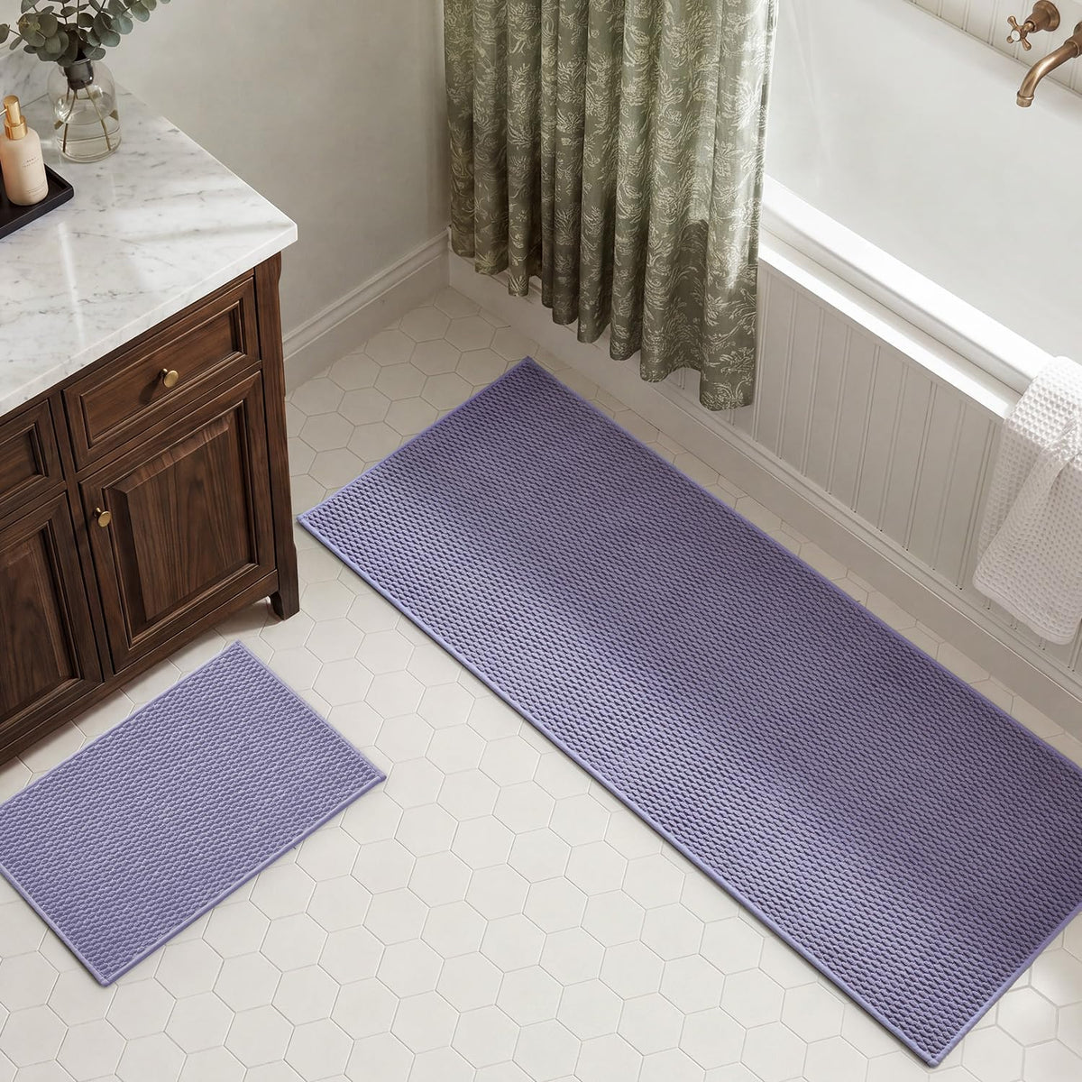 TYUU Bath Mat Set 2 Piece, Thin Bathroom Rugs Non Slip Washable Quick Dry