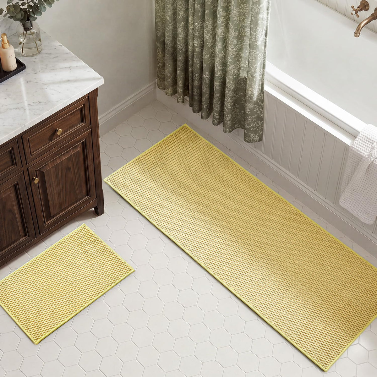 TYUU Bath Mat Set 2 Piece, Thin Bathroom Rugs Non Slip Washable Quick Dry