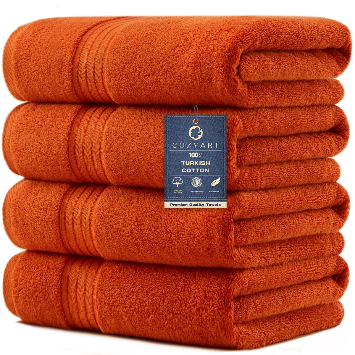 COZYART Luxury Bath Towels 4 PCS, 27x54 650 GSM Turkish Cotton, Light Blue