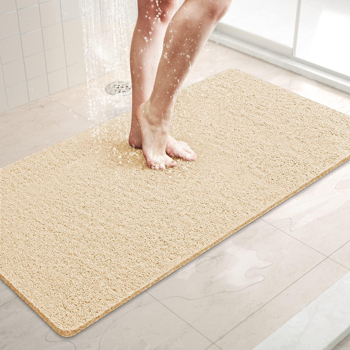 LuxStep Shower Mat Bathtub Mat,24x16 inch, Non-Slip Bath Mat with Drain, Quick Drying PVC Loofah Bathmat for Tub,Shower,Bathroom (Phthalate Free,Grey)