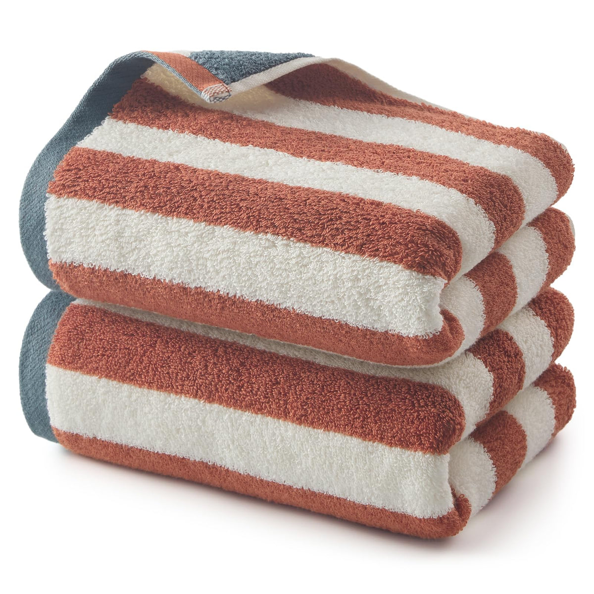 REDKISS Striped Hand Towels for Bathroom, Kitchen Decor, Guest Use, Kids & Adults, 100% Cotton, 12” x 28”, 2 Pack, Green
