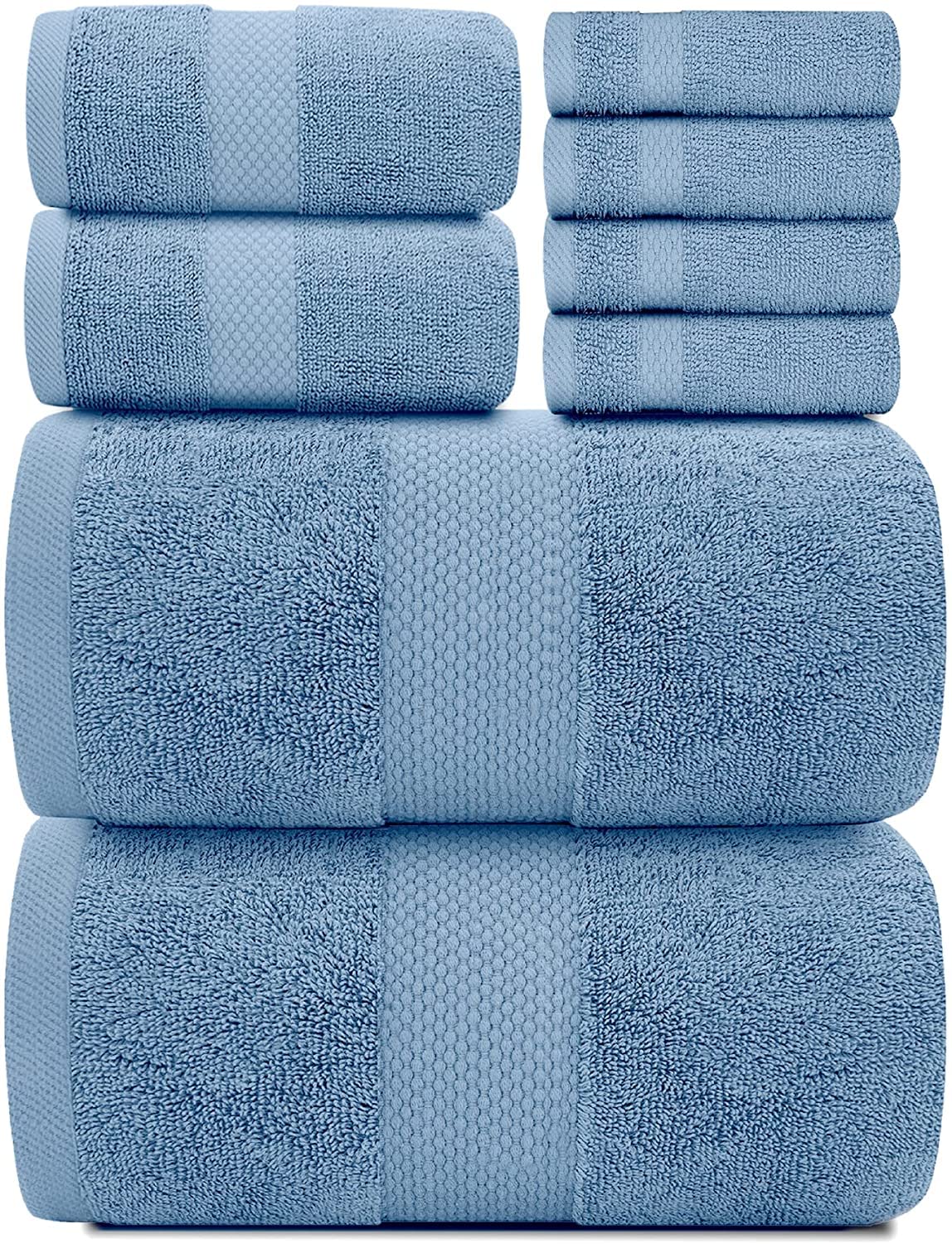 White Classic Luxury Bath Towel Set of 8 Pieces - 100% Turkish Cotton Highly Absorbent Towels for Bathroom, 2 Luxury Bath Towels 700GSM, 2 Hand Towels, 4 Washcloths, Ivory