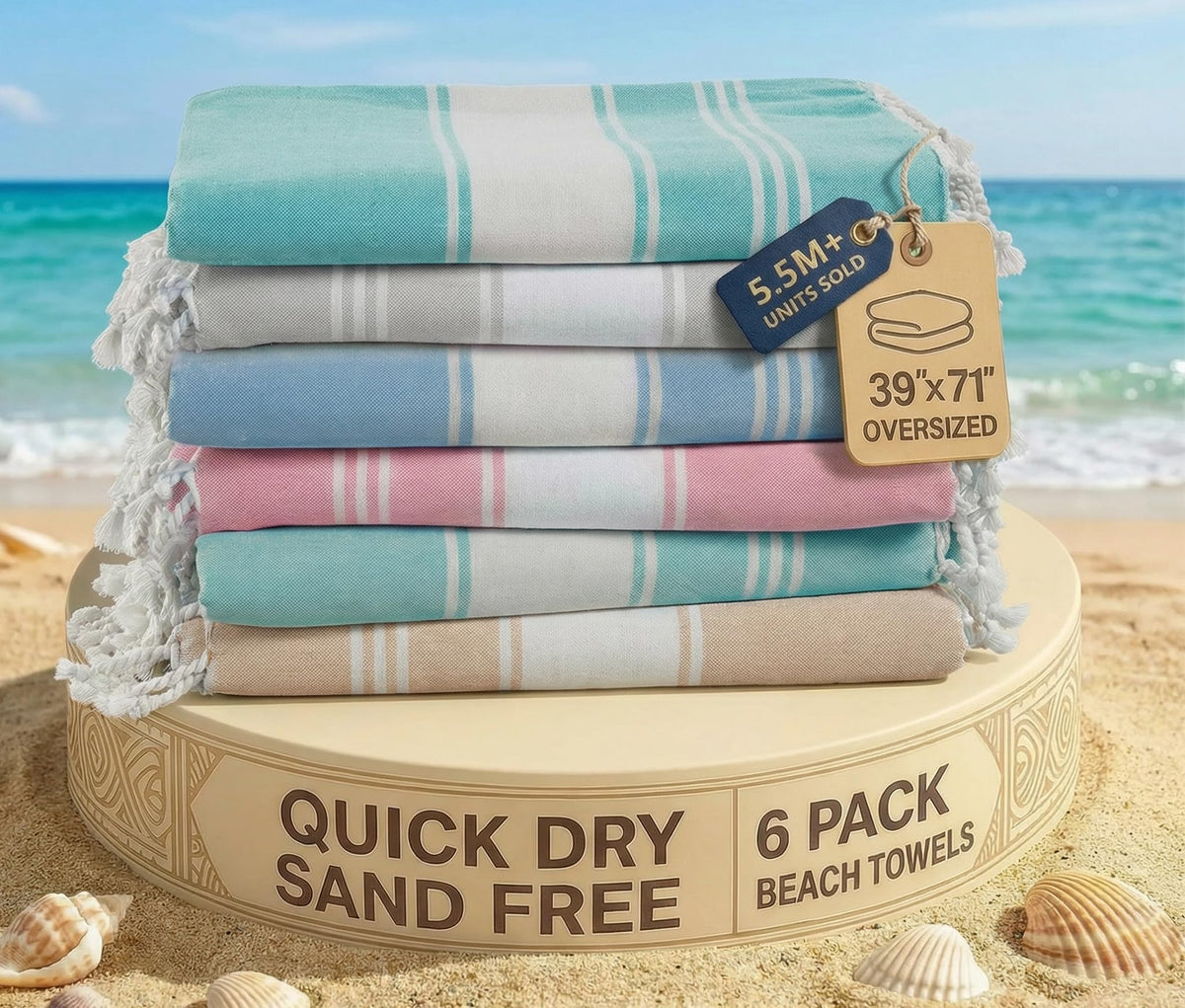 LANE LINEN Turkish Towels 6 Pcs, Beach Towels Oversized, Soft - Beach Party