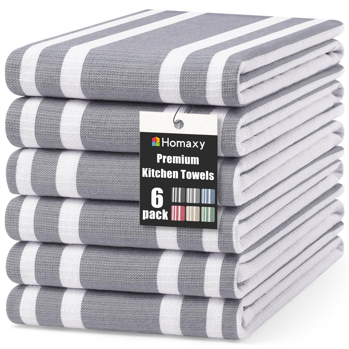 Homaxy 380 GSM Cotton Premium Kitchen Towels 6 Pack, 18"x 28", Khaki