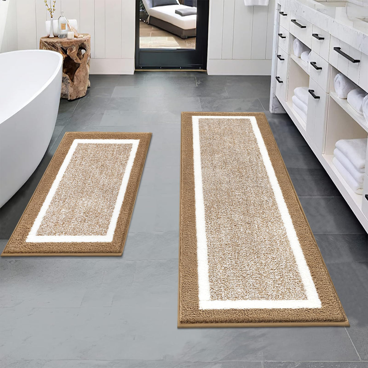 Pauwer Bathroom Rug Sets 3 Piece, Non Slip Washable Bath Mat, Black