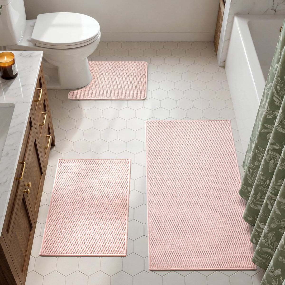 TYUU Bath Mat Set 2 Piece, Thin Bathroom Rugs Non Slip Washable Quick Dry