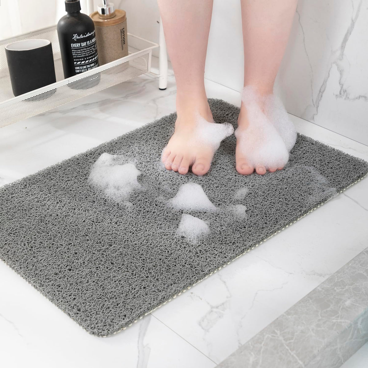 Hargiis Non Slip Bathtub Mat, Anti Slip Shower Mat, Fast Drying Bath Tub Mats, Foot Scrubber Mat, Anti Slip Mat for Tub, Floor, Bathroom, Home, Kitchen, Hotel (Grey 24"x16")