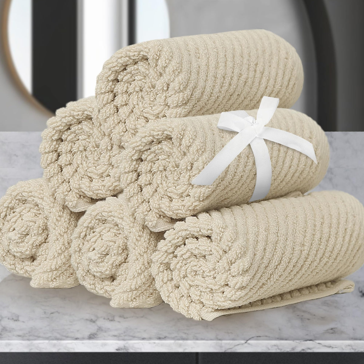 VOOVA & MOVAS 6PC Towel Set, 100% Cotton, Dark Grey