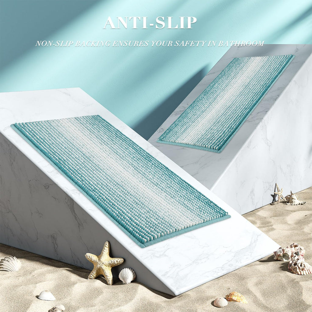 BSICPRO Bathroom Rugs Sets 2 Piece, Non Slip Striped Bath Mats, Aqua Green