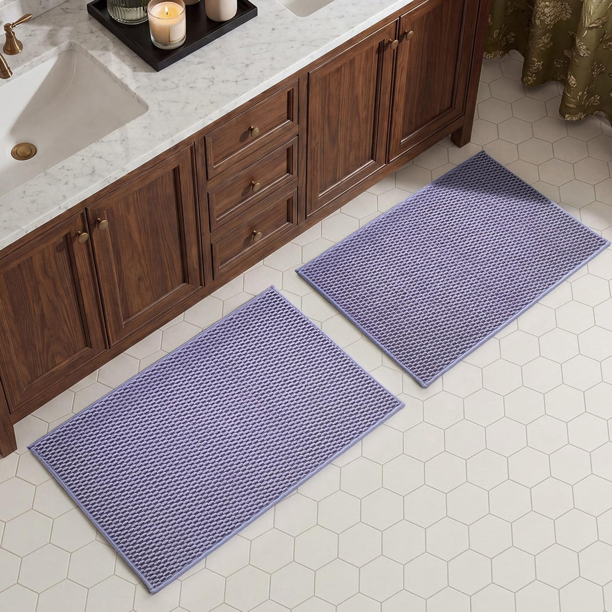 TYUU Bath Mat Set 2 Piece, Thin Bathroom Rugs Non Slip Washable Quick Dry
