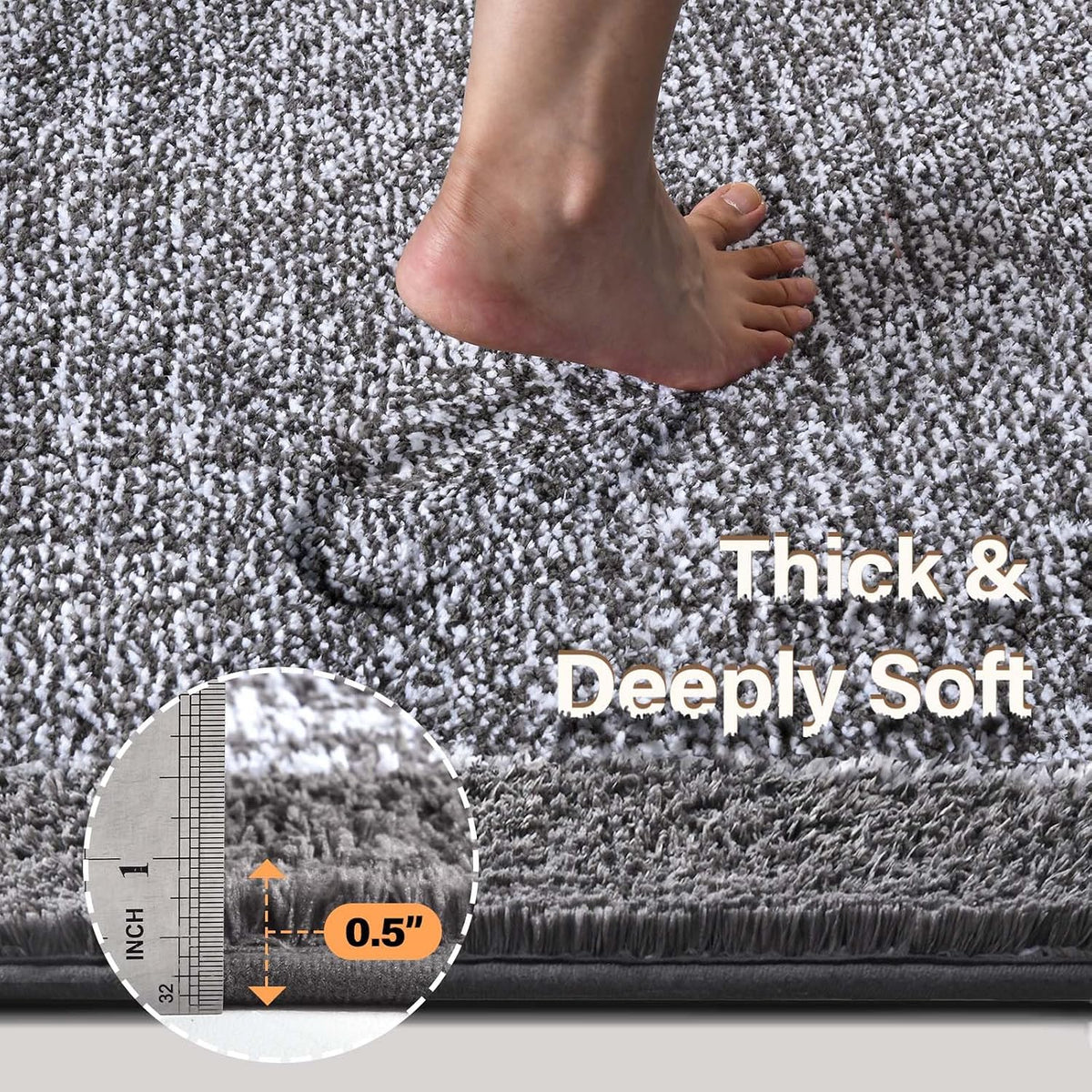 Long 2x4 Ft (48''x24'') Bathroom Rugs, Non Slip Washable Bath Mat Grey