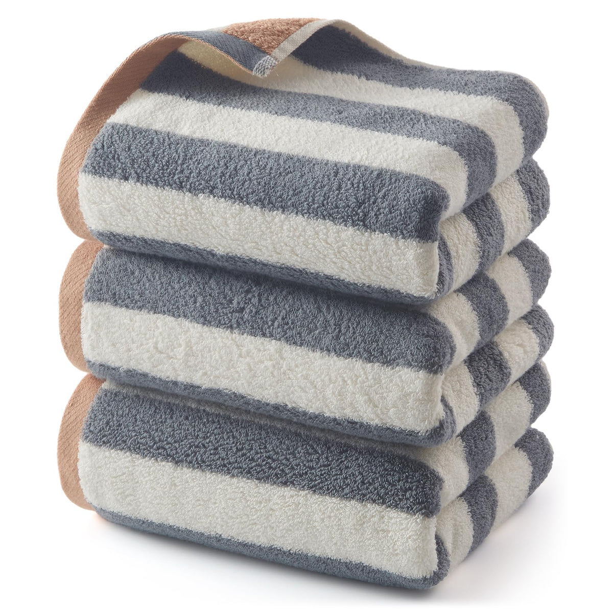 REDKISS Striped Hand Towels for Bathroom, Kitchen Decor, Guest Use, Kids & Adults, 100% Cotton, 12” x 28”, 2 Pack, Green