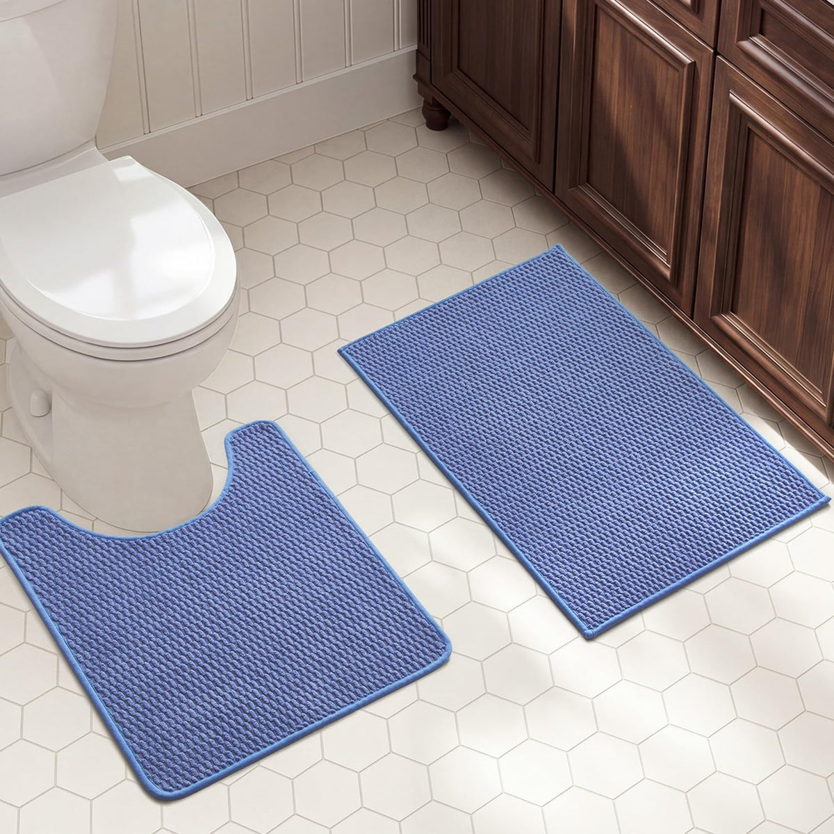 TYUU Bath Mat Set 2 Piece, Thin Bathroom Rugs Non Slip Washable Quick Dry