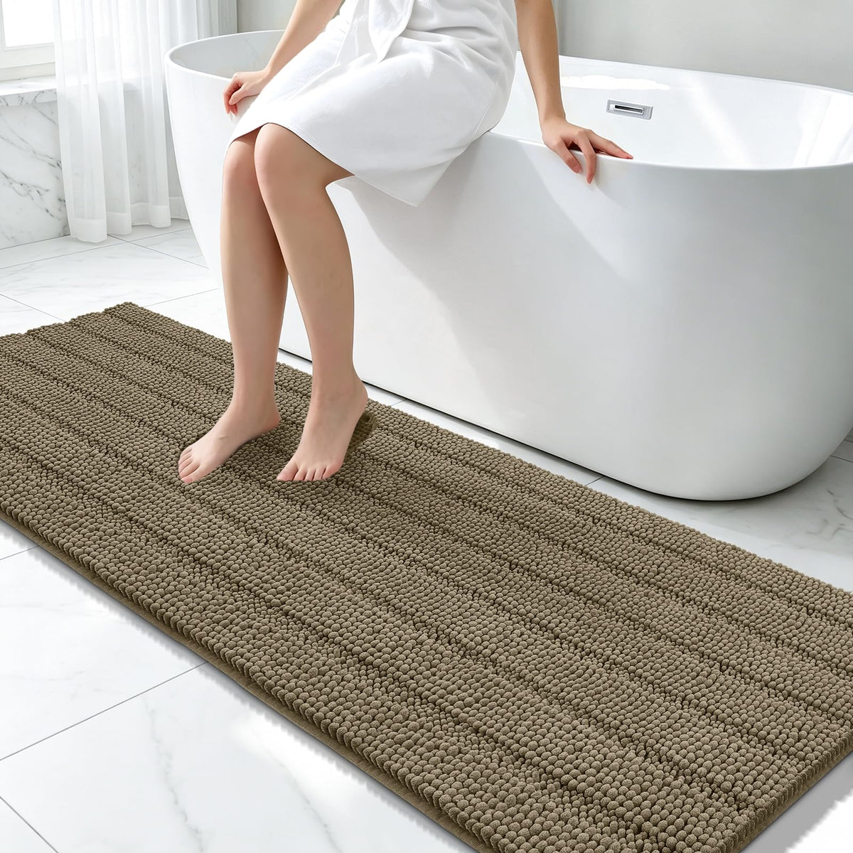 Bcoimo Small Bath Rug Mat,24x17 Chenille Non Slip Black Bathroom Floor Mats