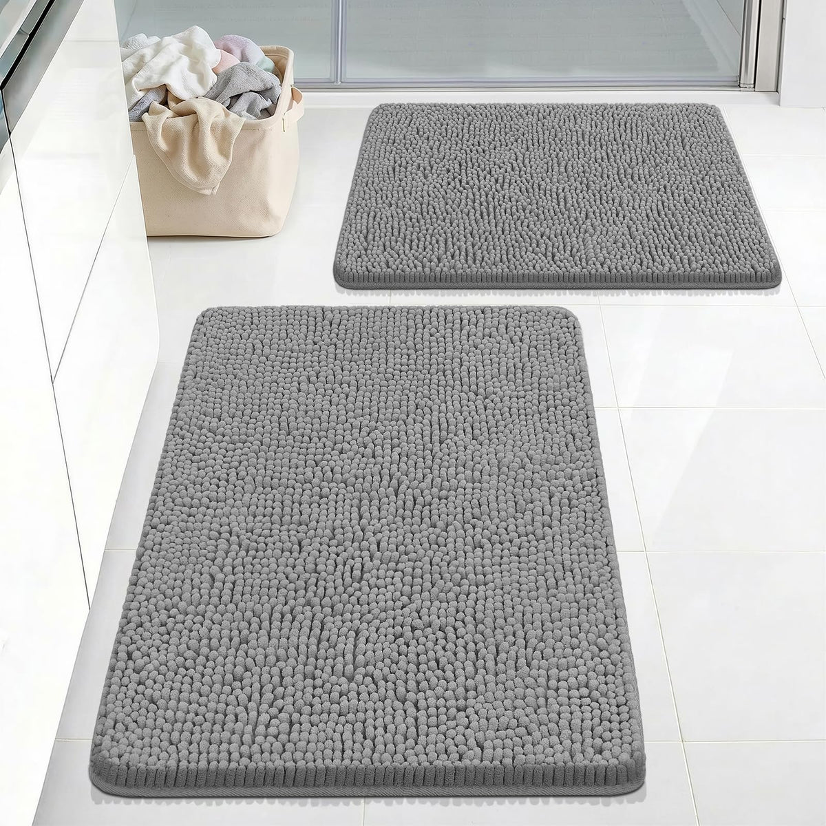 Bcoimo Small Bath Rug Mat,Sage Chenille High Absorbent Bathroom Floor Mats