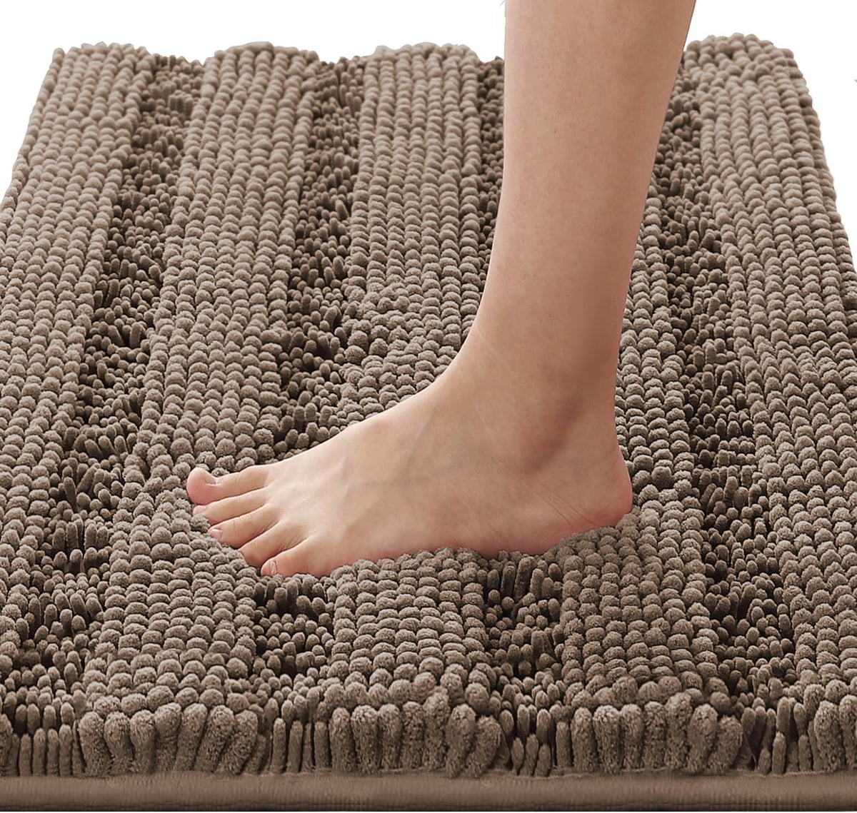 H.VERSAILTEX Sage Bathroom Rugs, Bath Mat Set of 2 Extra Thick Chenille Striped Pattern Shaggy Bath Rugs for Bath Room, Non Skid Bath Mats for Bathroom Floor (32 x 20 Plus 24 x 17 - Inches)