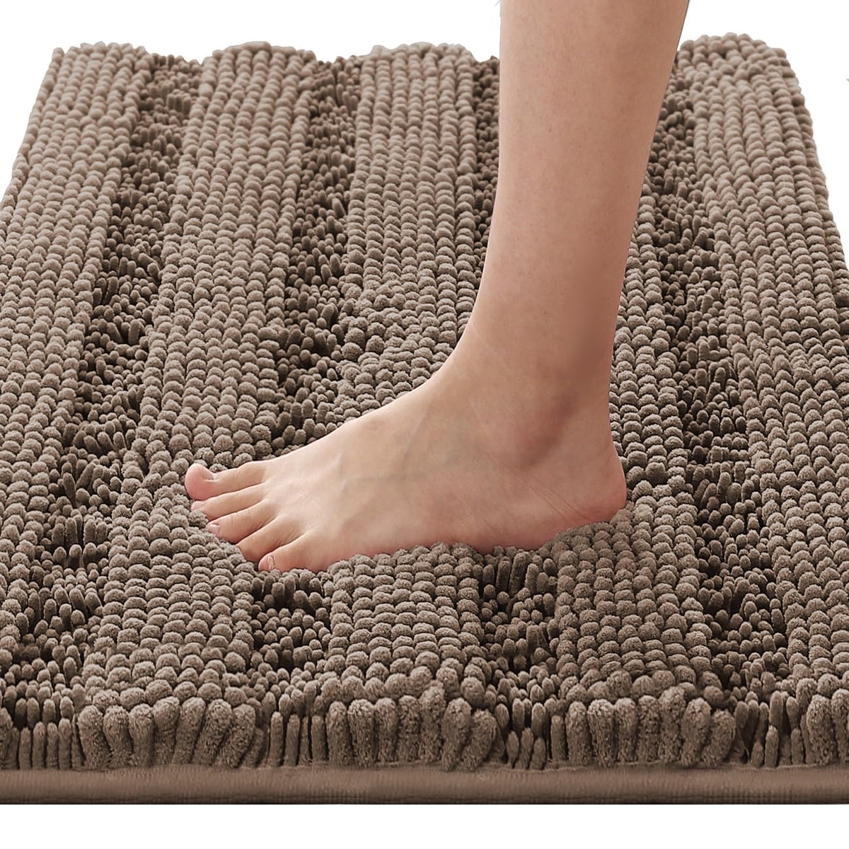 H.VERSAILTEX Sage Bathroom Rugs, Bath Mat Set of 2 Extra Thick Chenille Striped Pattern Shaggy Bath Rugs for Bath Room, Non Skid Bath Mats for Bathroom Floor (32 x 20 Plus 24 x 17 - Inches)