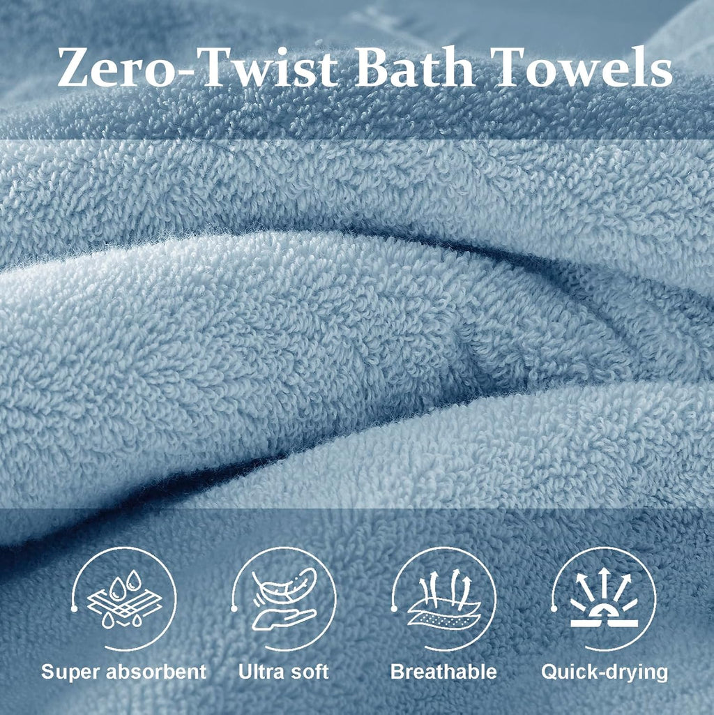 COZYART Luxury Bath Towels 4 PCS, 27x54 650 GSM Turkish Cotton, Light Blue