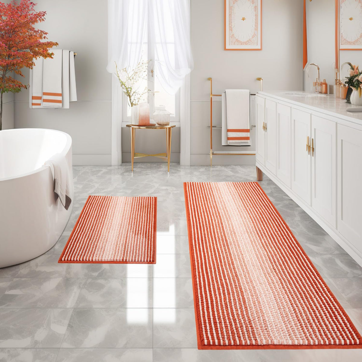 BSICPRO Bathroom Rugs Sets 2 Piece, Non Slip Boho Bath Mats, Beige