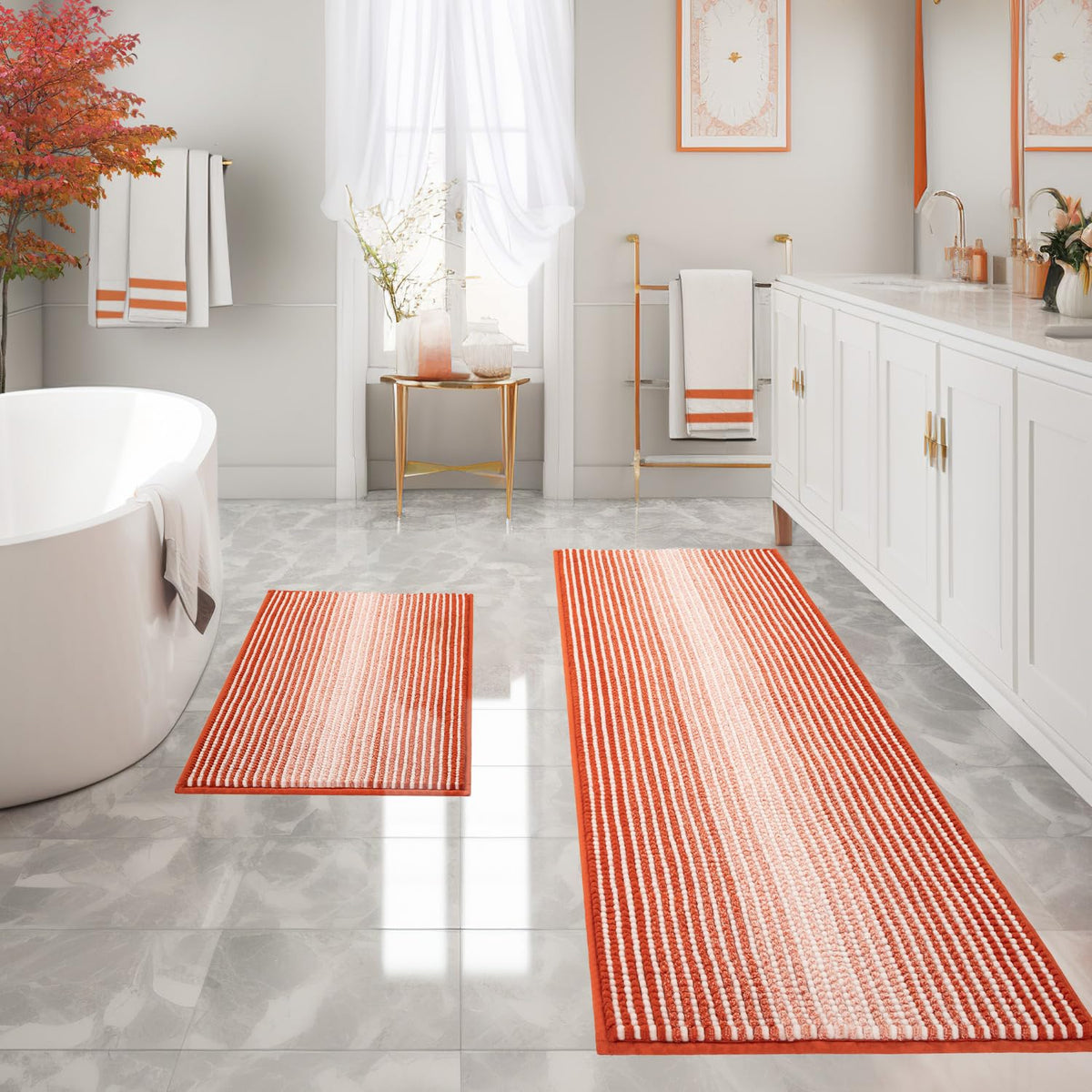 BSICPRO Bathroom Rugs Sets 2 Piece, Non Slip Striped Bath Mats, Aqua Green