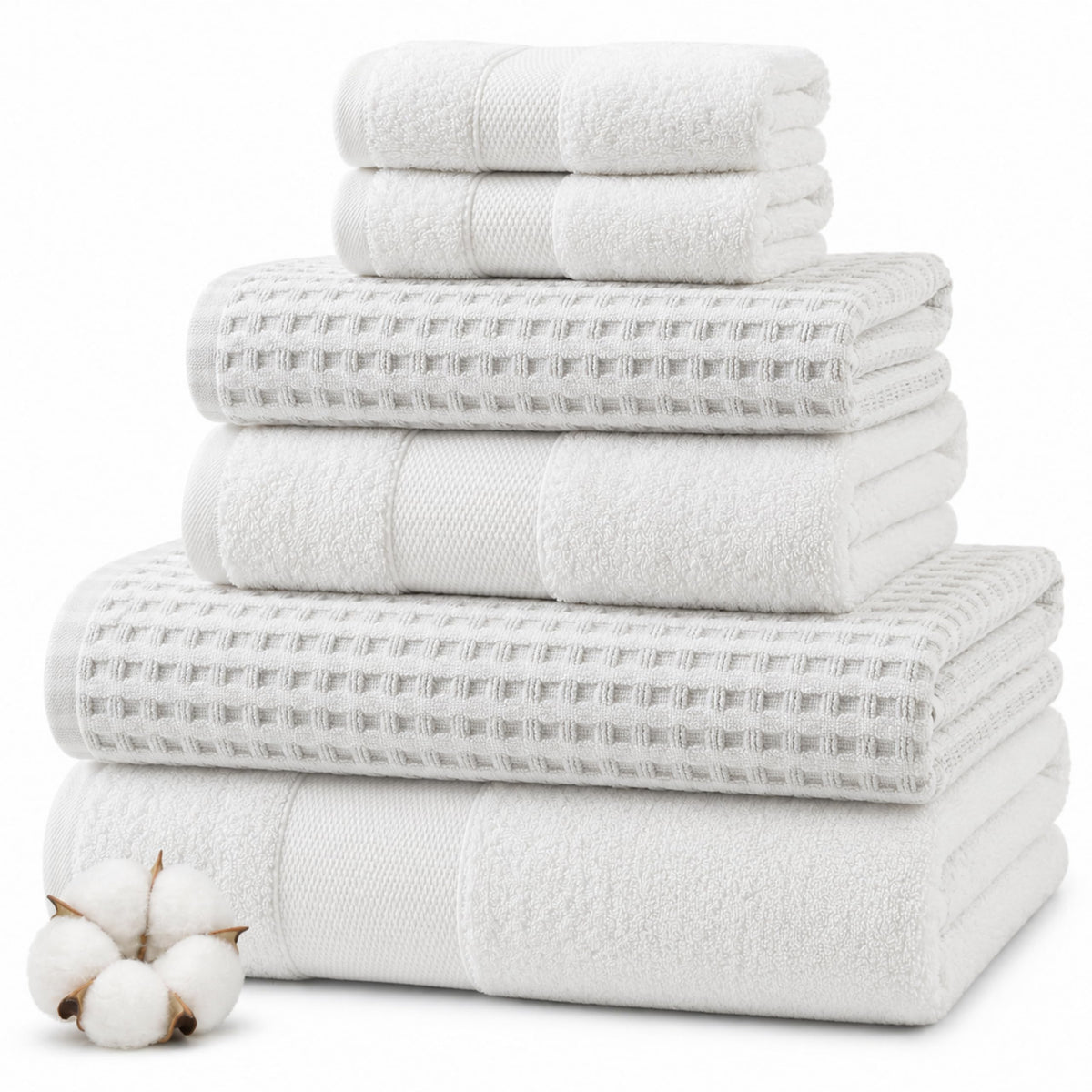Modern Threads 6 Piece Bath Towel Set – Bathroom Towel Set with 2 Bath Towels, 2 Hand Towels & 2 Washcloths – 100% Cotton, Soft & Absorbent – Geometric (Soft Olive)
