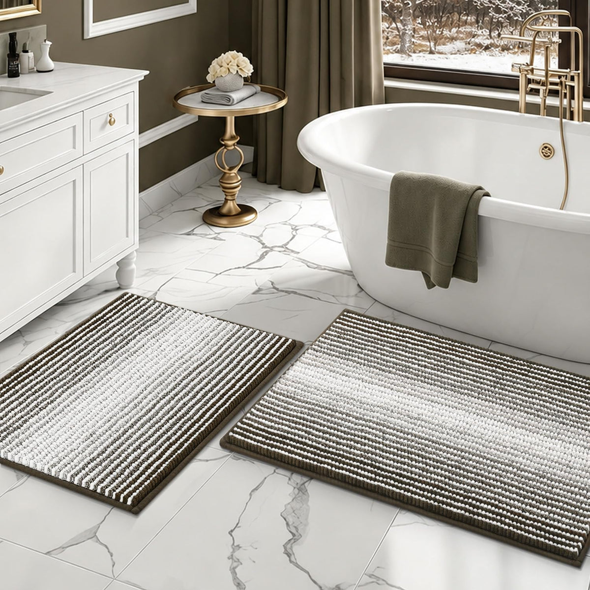 BSICPRO Bathroom Rugs Sets 2 Piece, Non Slip Striped Bath Mats, Aqua Green