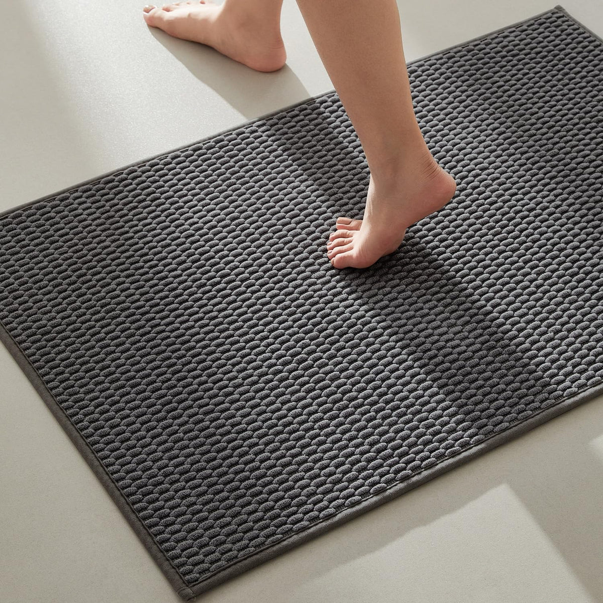 TYUU Bathroom Rugs Non Slip Washable, Super Absorbent Thin Bath Mat Small Quick Dry Low Pile Bathroom Rug, Dark Grey 16"x24"