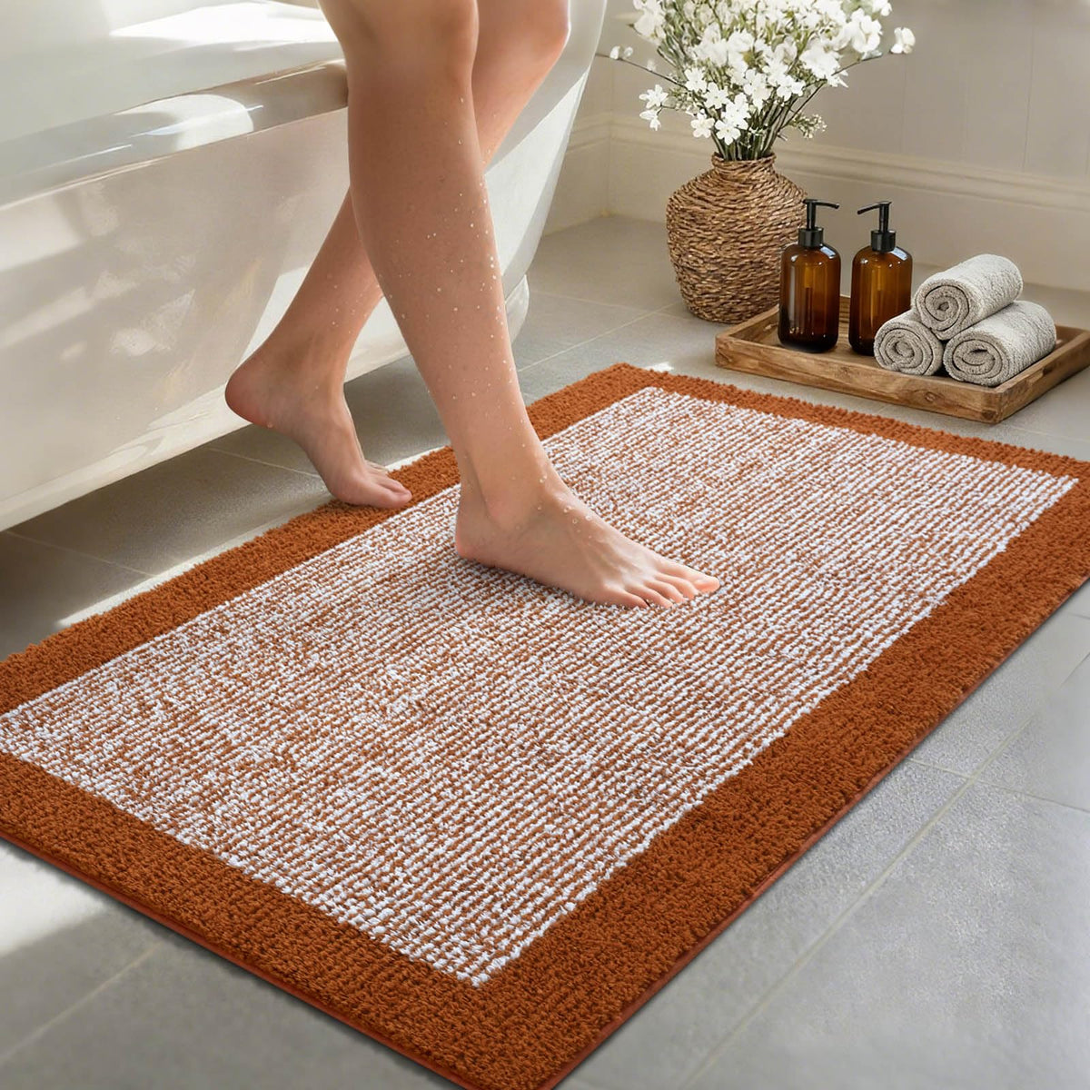 Long 2x4 Ft (48''x24'') Bathroom Rugs, Non Slip Washable Bath Mat Grey