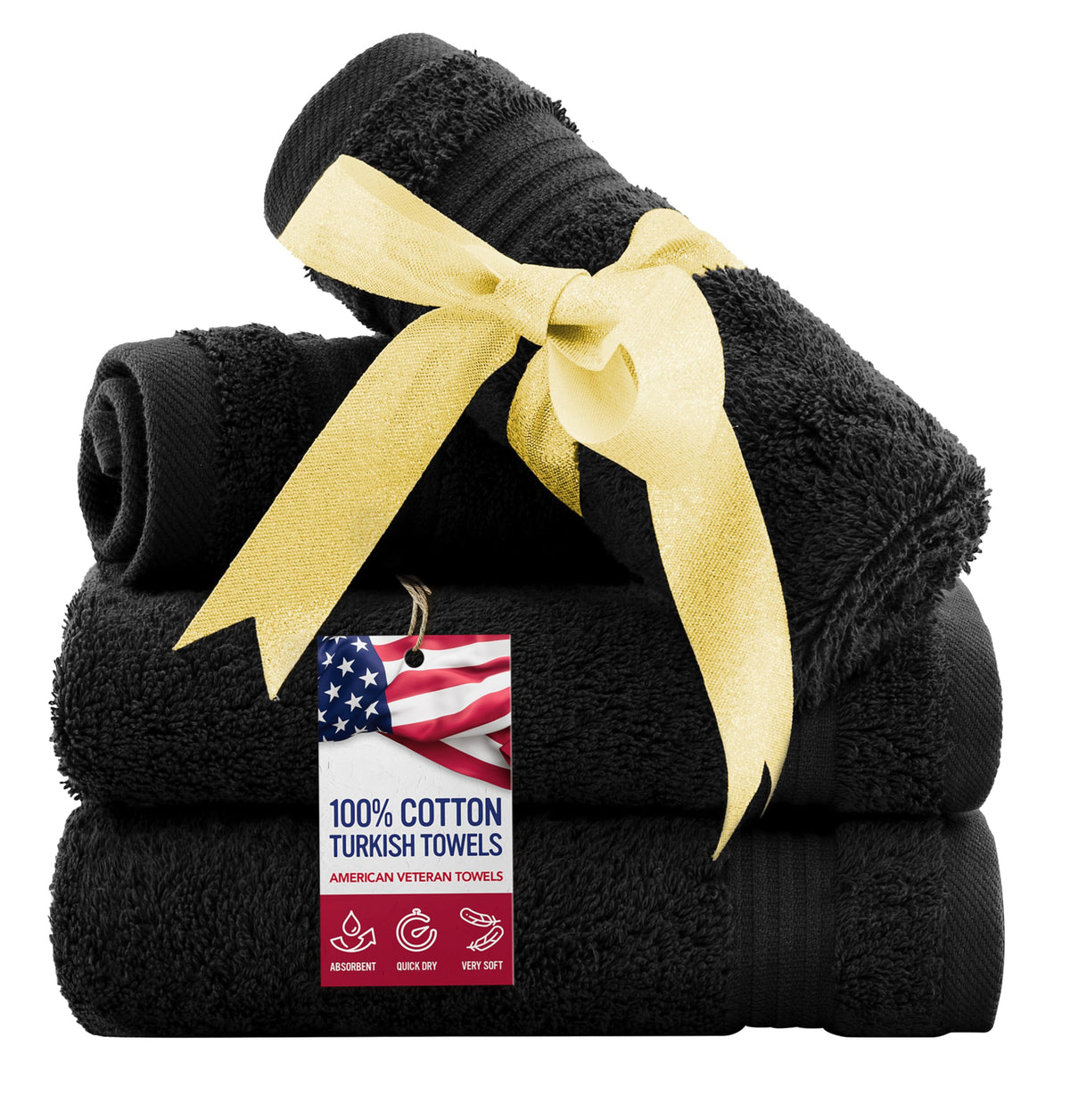 American Veteran Towel, 100% Cotton Turkish Bath Towels for Bathroom 4 Pack, 27x54 Extra Large Premium Soft Drying Bathroom Towels, Navy Blue